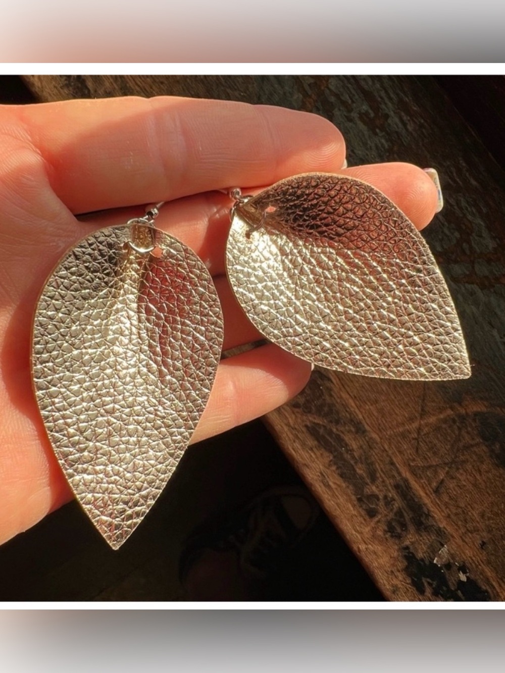 NWT Metallic Silver Petal Shaped Faux Leather Earrings